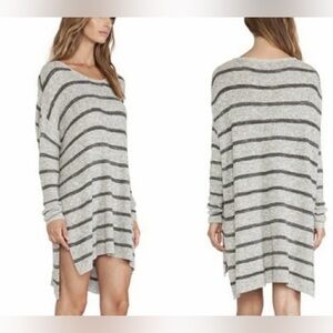 NWT Free People Shipping News Oversized Heather Gray Striped Knit High Low Tunic
